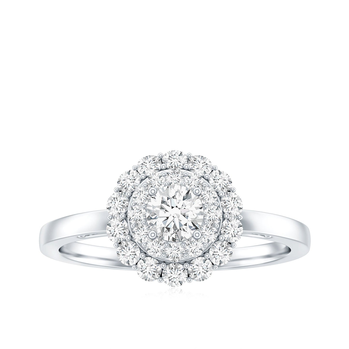 Certified Round Moissanite Double Halo Engagement Ring