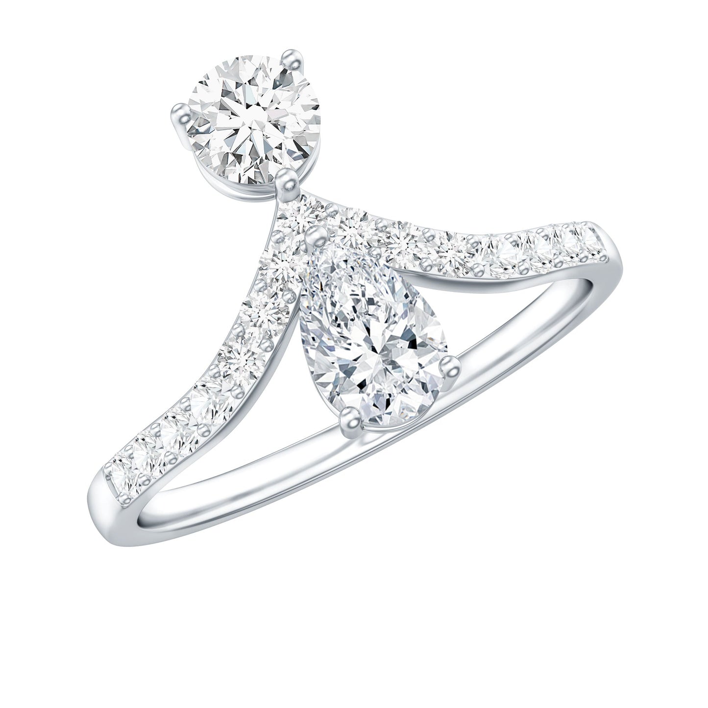 Pear and Round Cut Moissanite Toi et Moi Engagement Ring