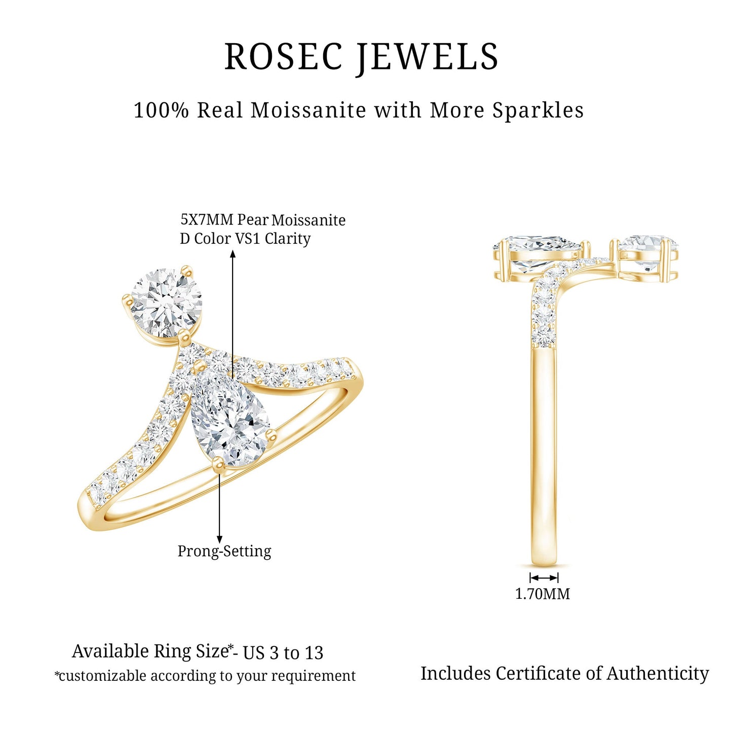 Pear and Round Cut Moissanite Toi et Moi Engagement Ring