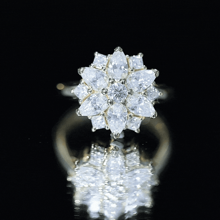 Womens Moissanite Flower Engagement Ring with Certificate