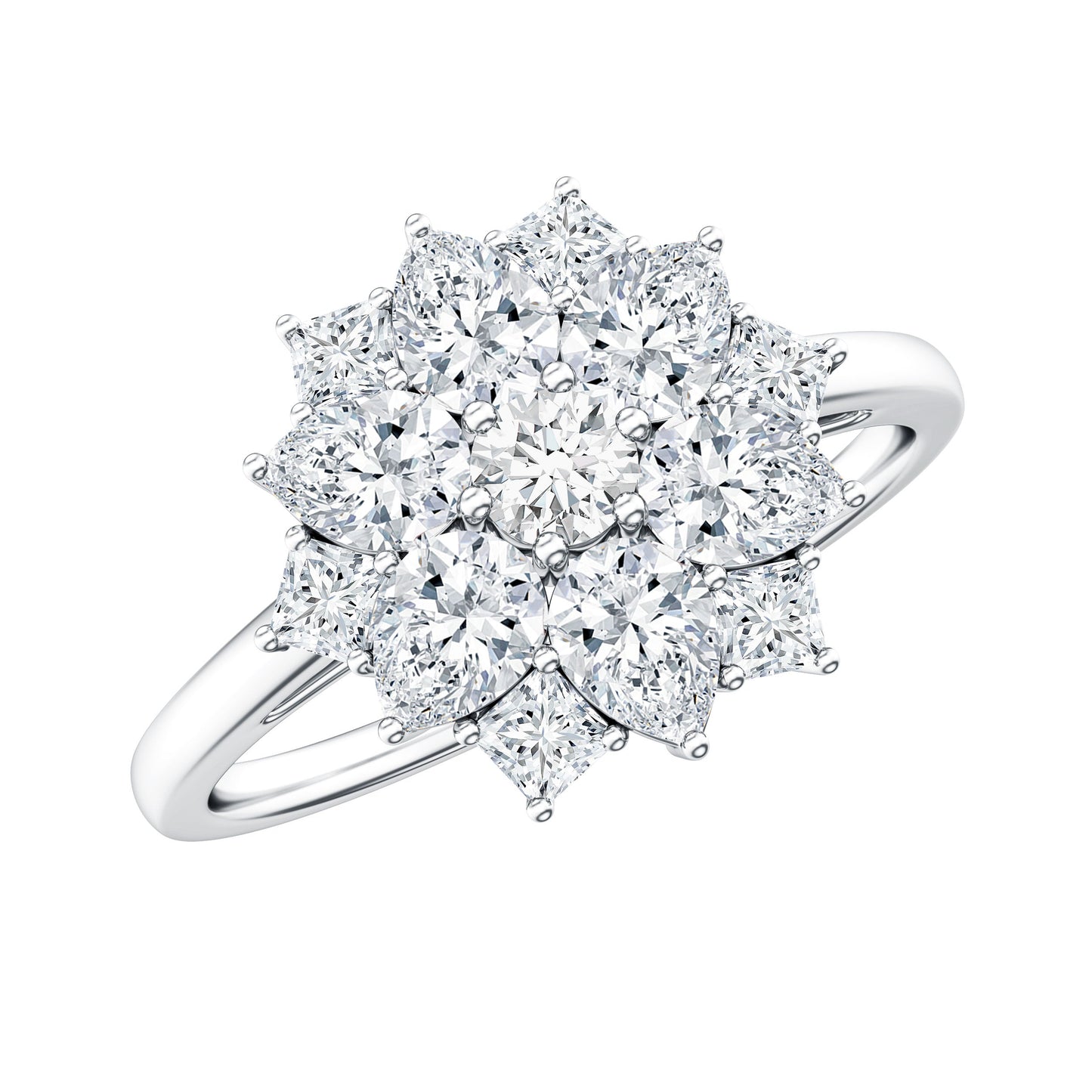 Womens Moissanite Flower Engagement Ring with Certificate