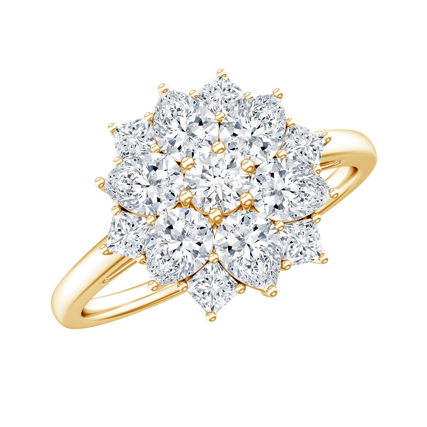 Womens Moissanite Flower Engagement Ring with Certificate