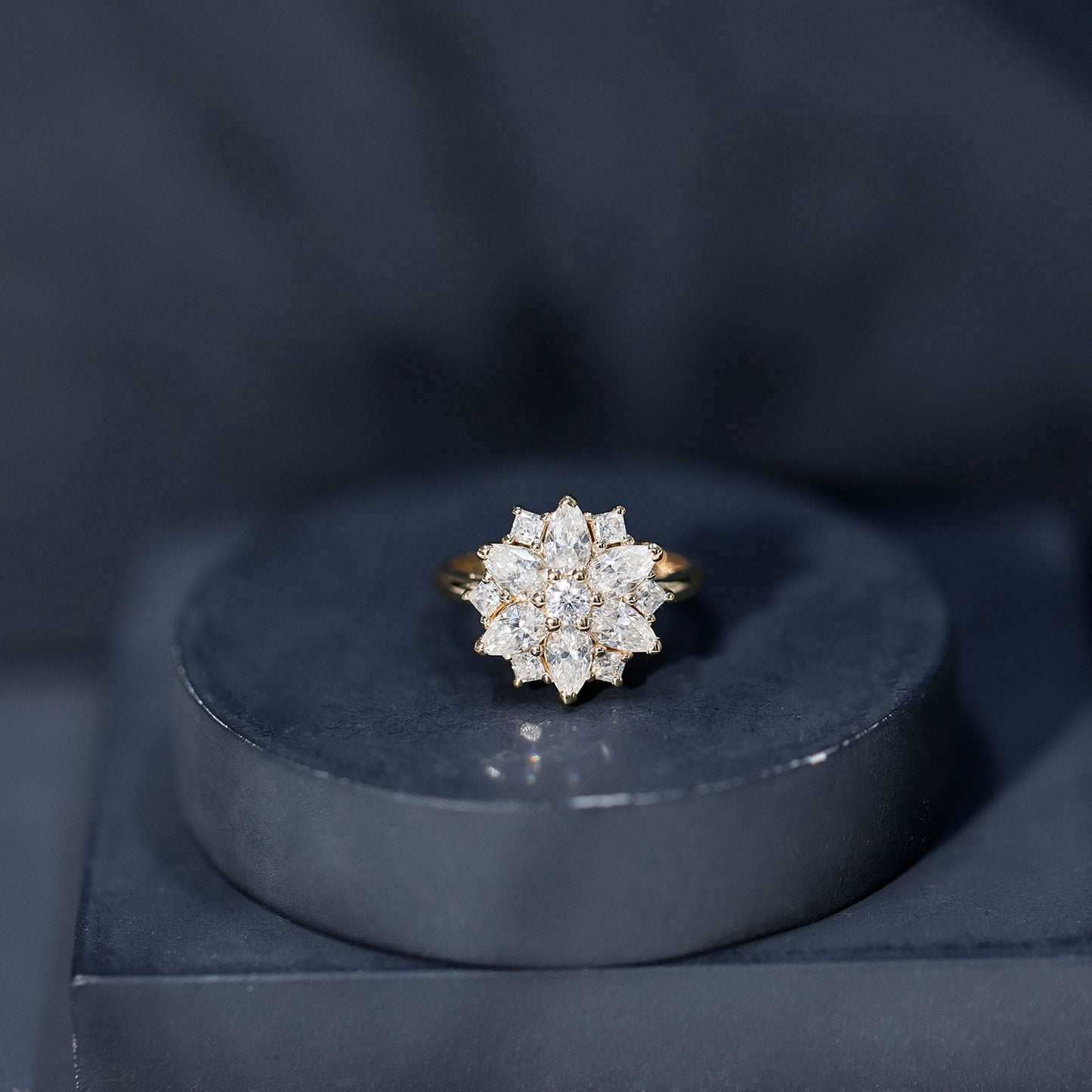Womens Moissanite Flower Engagement Ring with Certificate