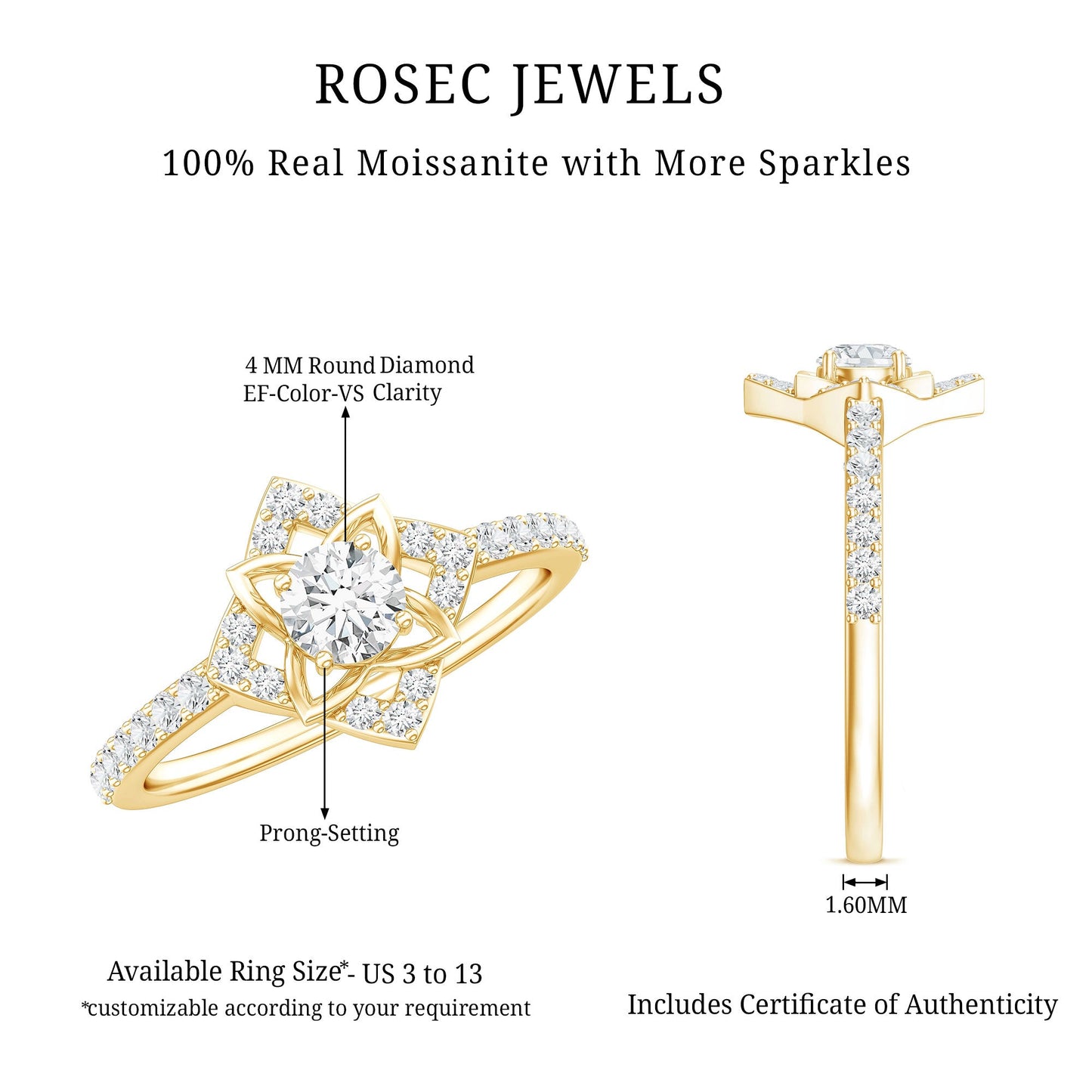 Certified Moissanite Floral Engagement Ring For Her