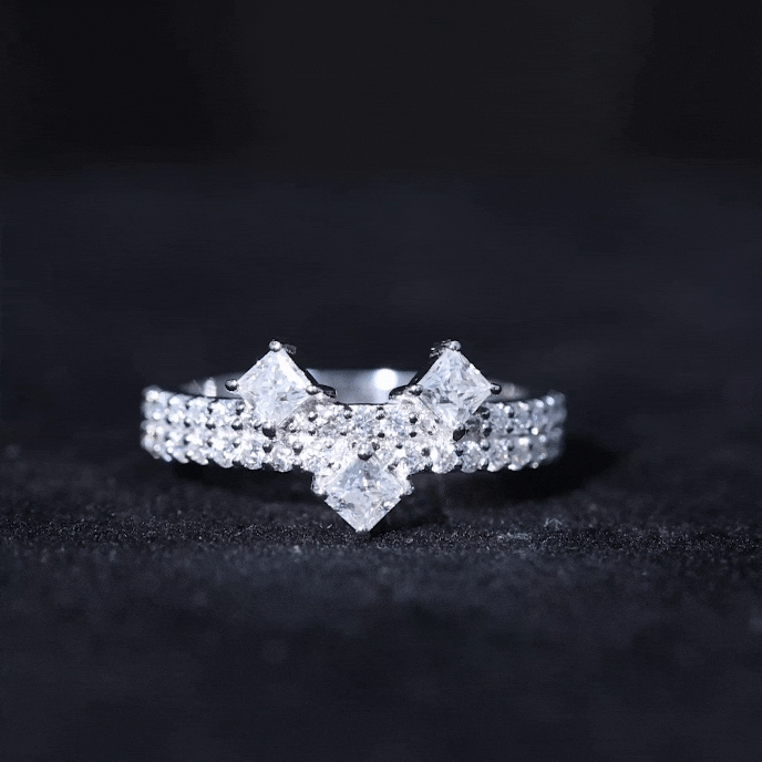 Princess and Round Cut Moissanite Designer Wedding Band