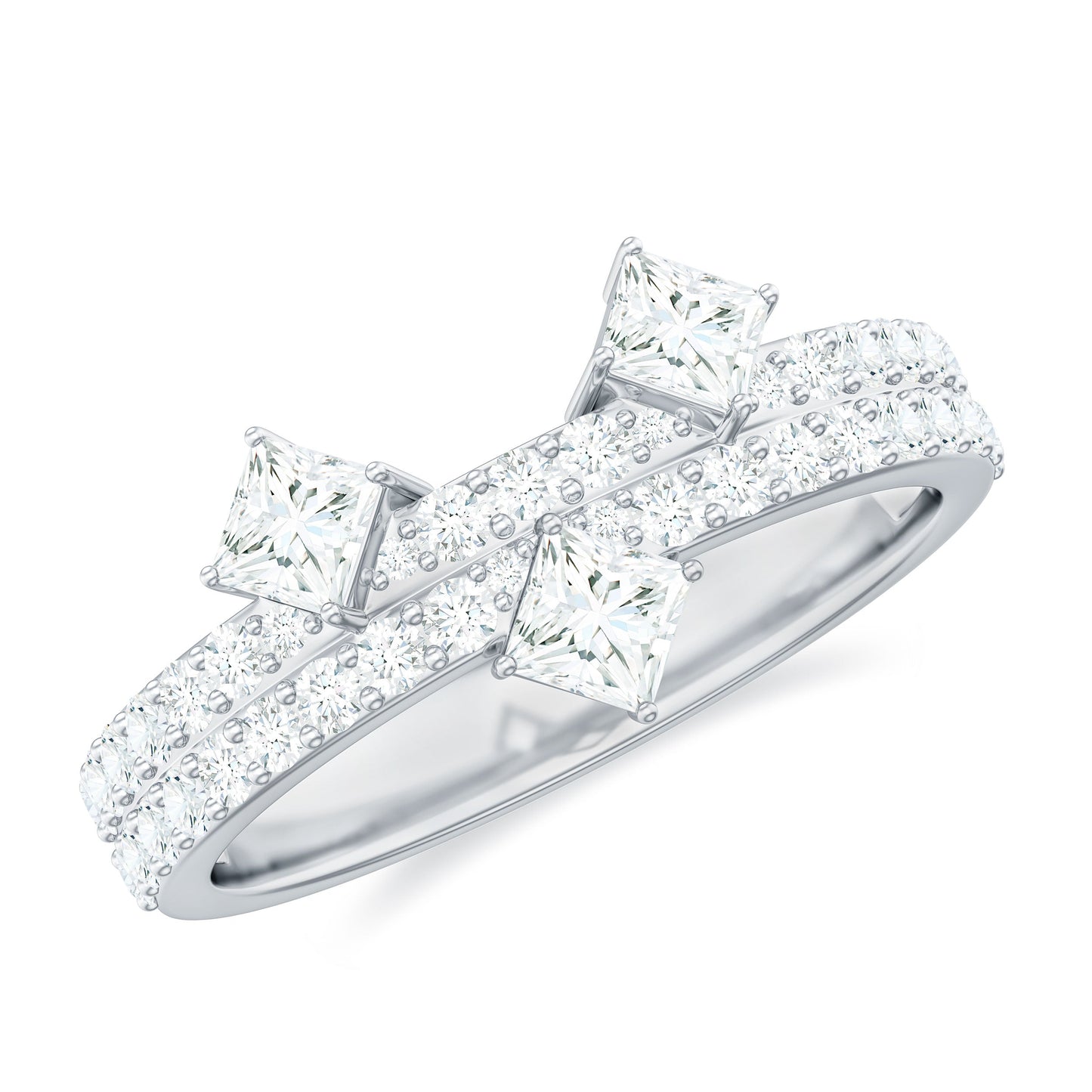 Princess and Round Cut Moissanite Designer Wedding Band