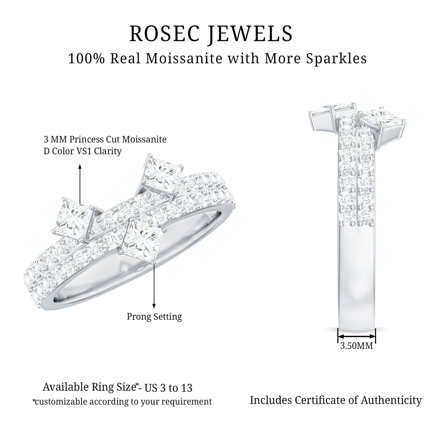 Princess and Round Cut Moissanite Designer Wedding Band