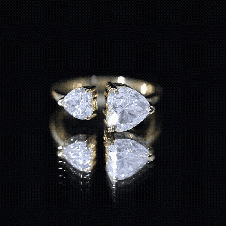 Heart Shape Moissanite Two Stone Cuff Ring