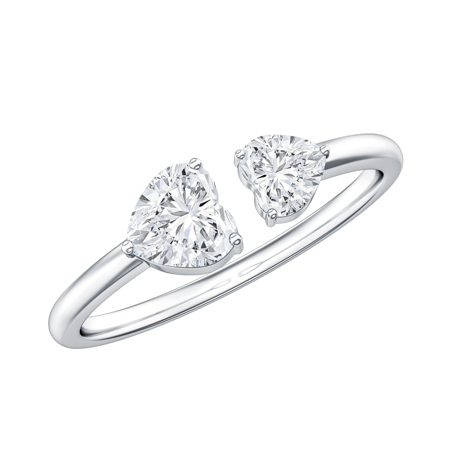 Heart Shape Moissanite Two Stone Cuff Ring