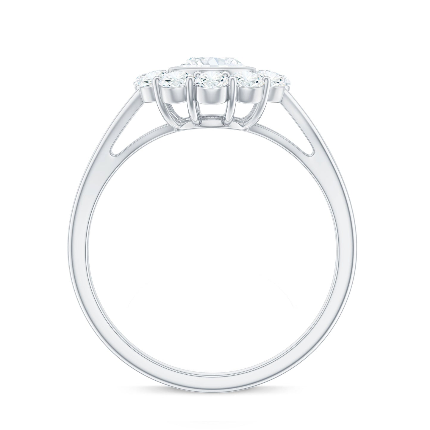 Oval Cut Moissanite Halo Engagement Ring with Split Shank