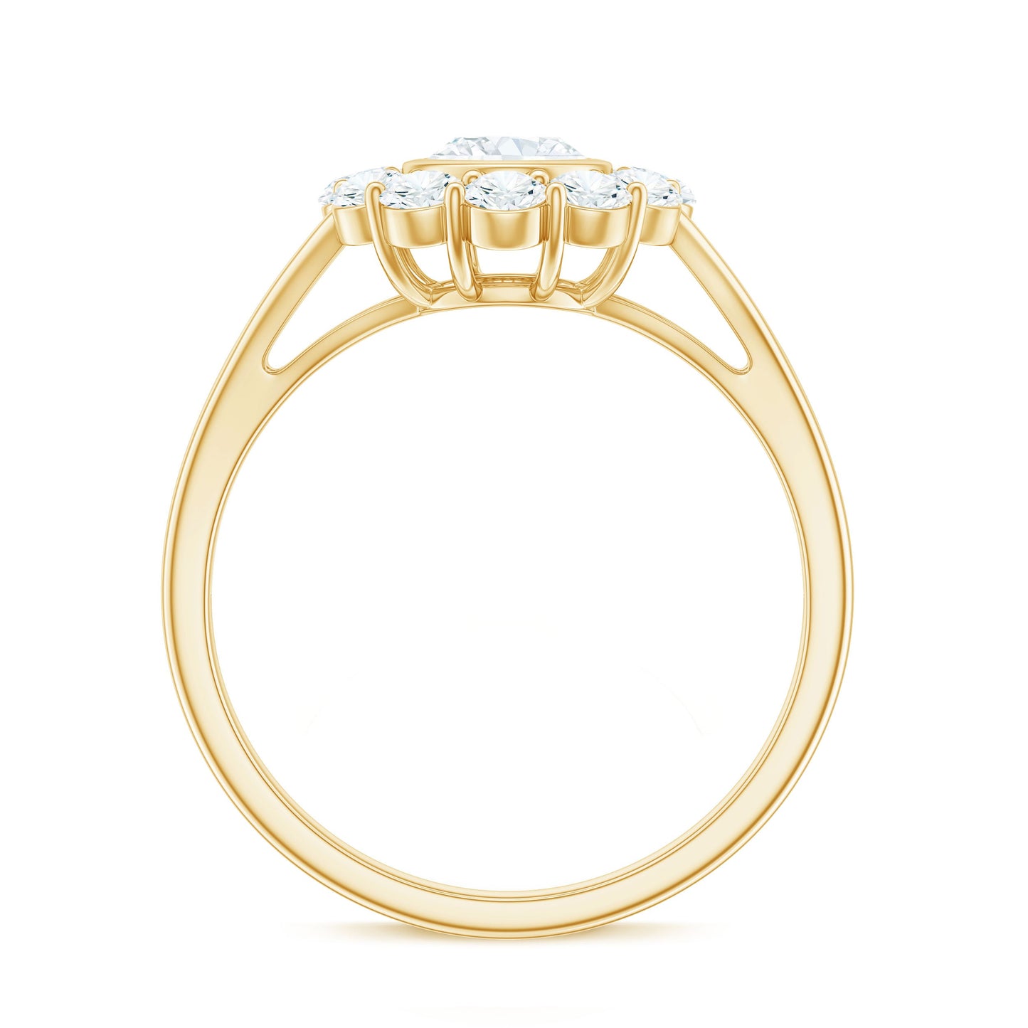 Oval Cut Moissanite Halo Engagement Ring with Split Shank