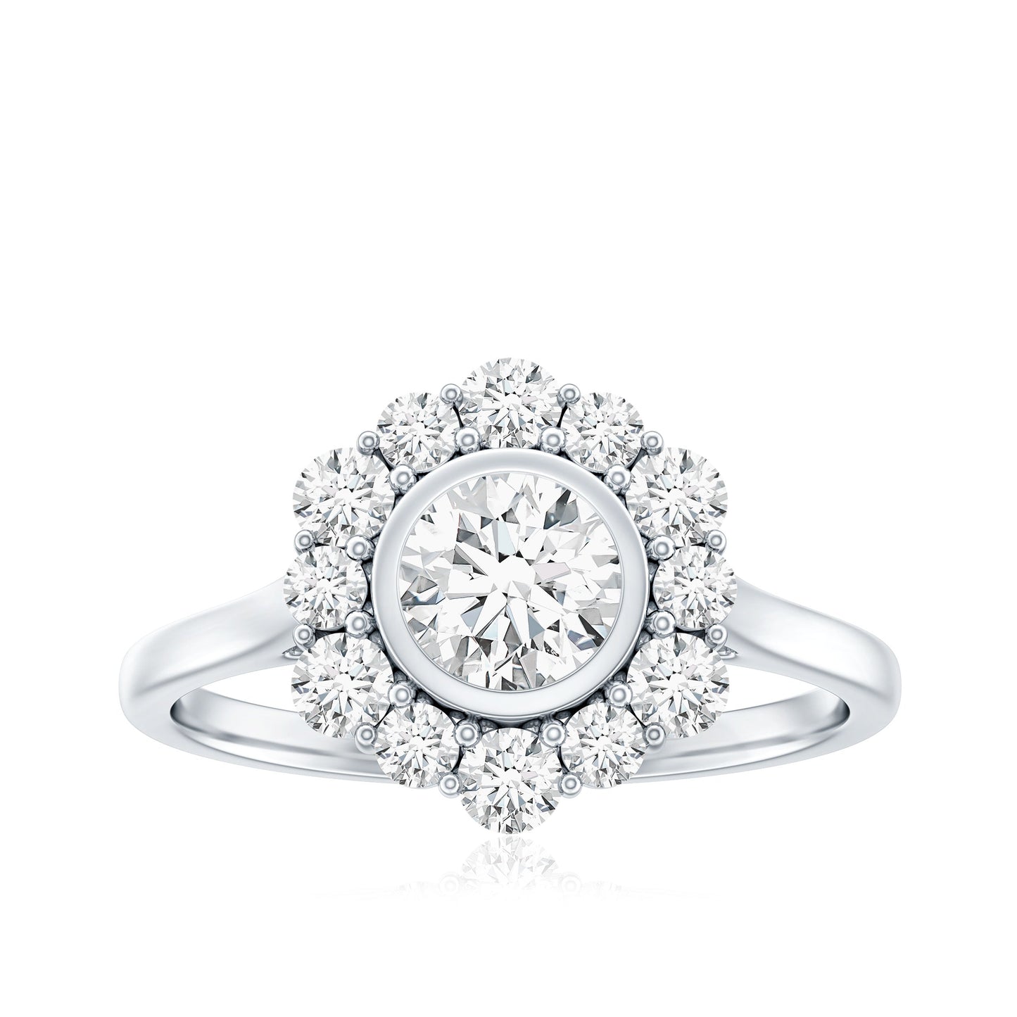 Round Moissanite Statement Engagement Ring with Halo