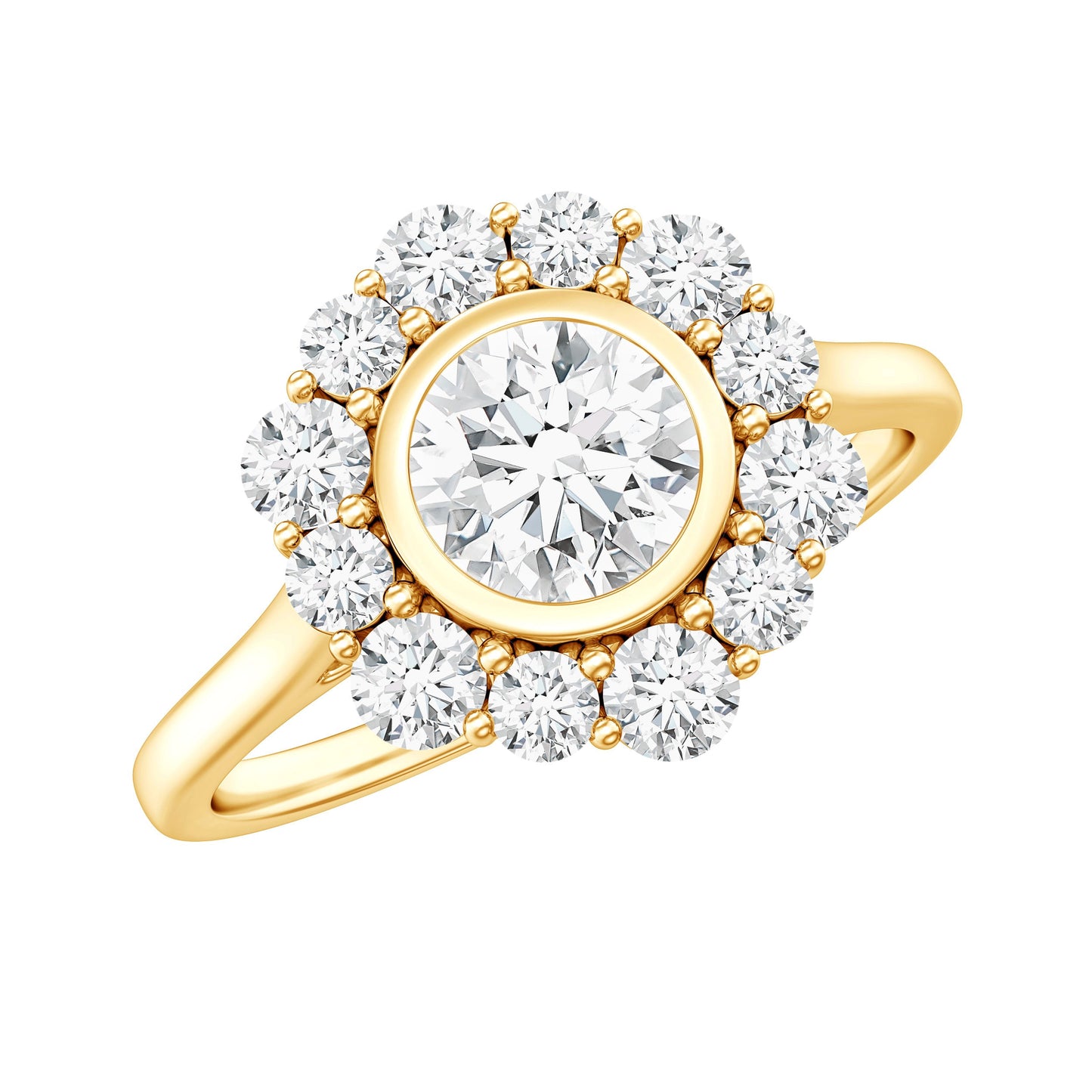 Round Moissanite Statement Engagement Ring with Halo