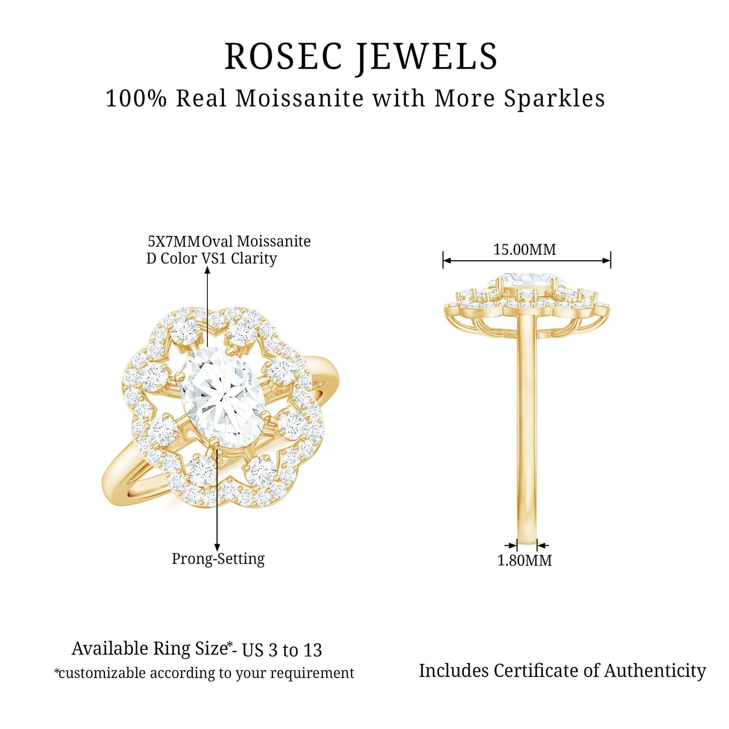 Oval Shaped Moissanite Flower Engagement Ring