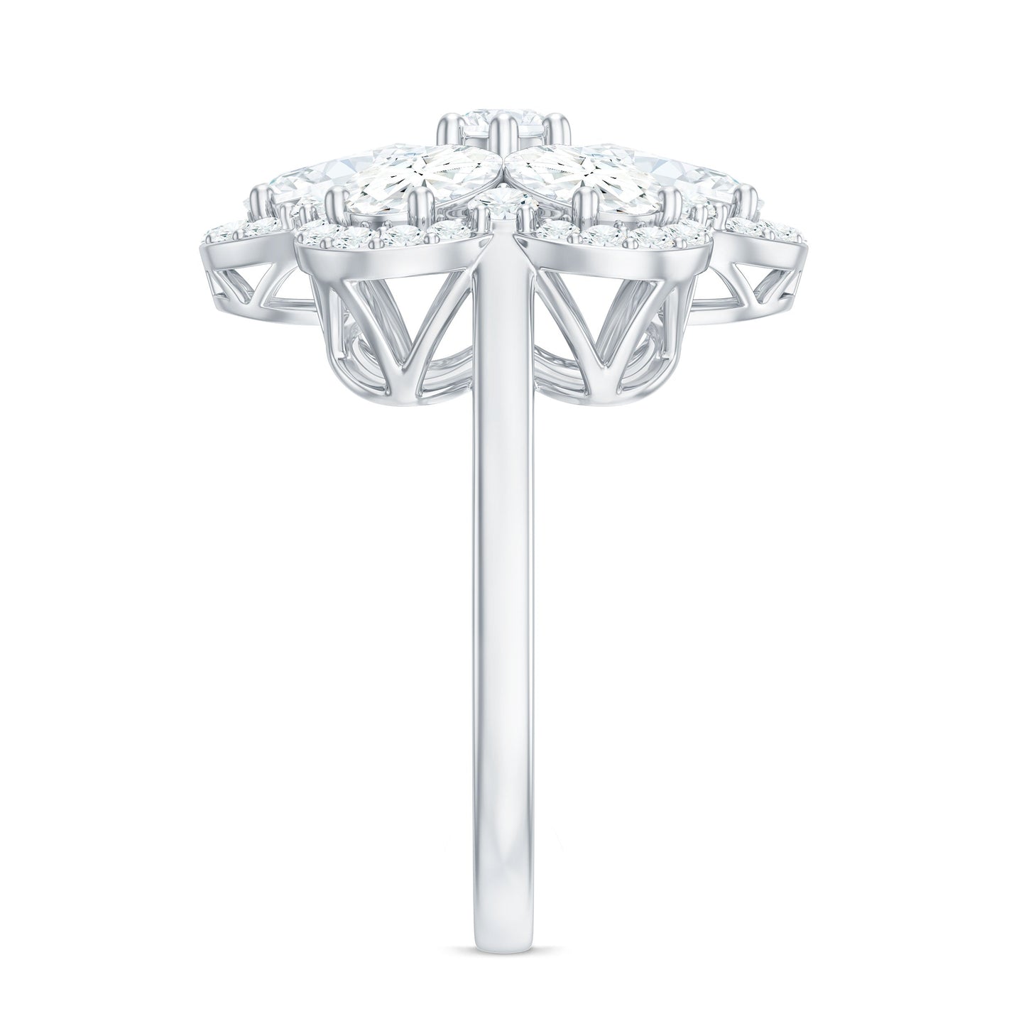 Certified Moissanite Huge Flower Engagement Ring