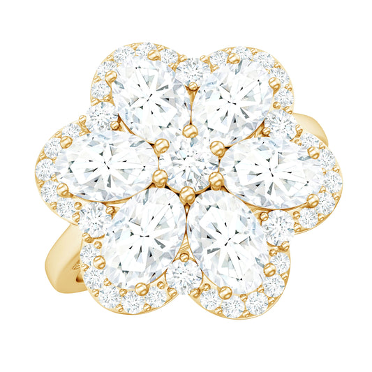 Certified Moissanite Huge Flower Engagement Ring