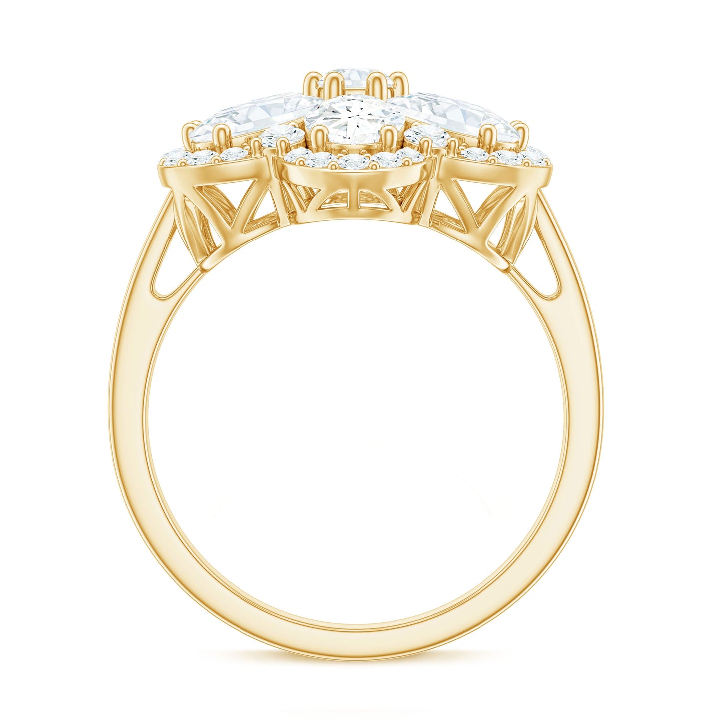Certified Moissanite Huge Flower Engagement Ring