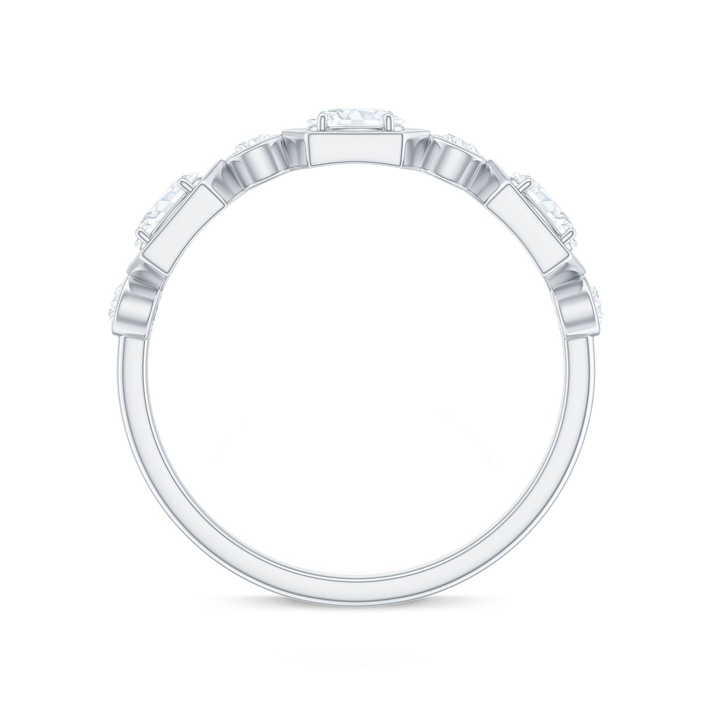 Oval and Round Certified Moissanite Half Eternity Ring