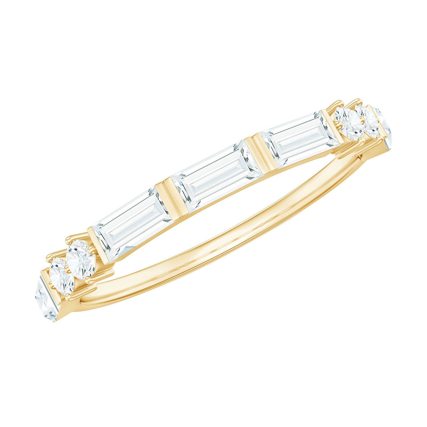 Baguette Cut Moissanite Minimalist Half Eternity Ring