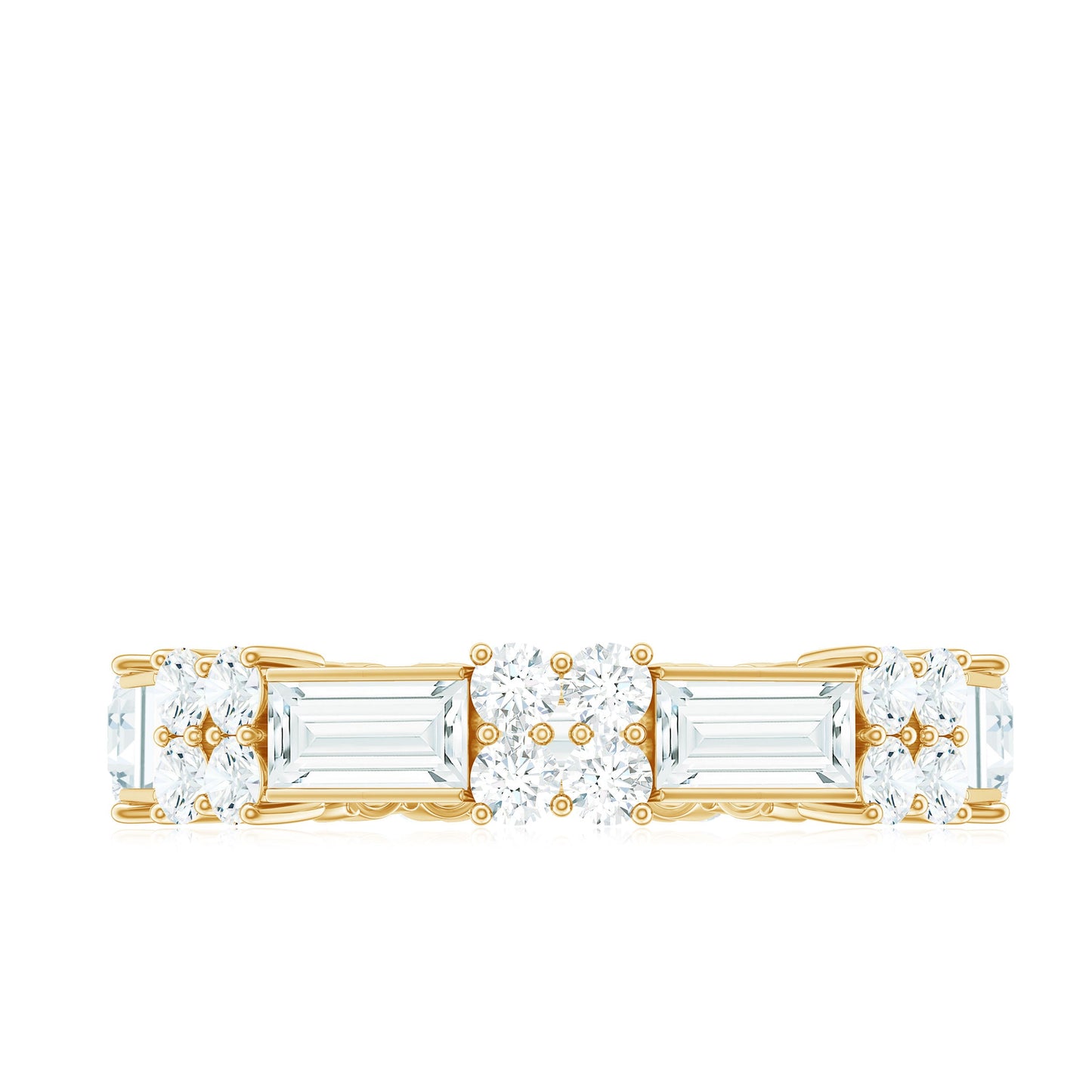 Moissanite Round and Baguette Wedding Band