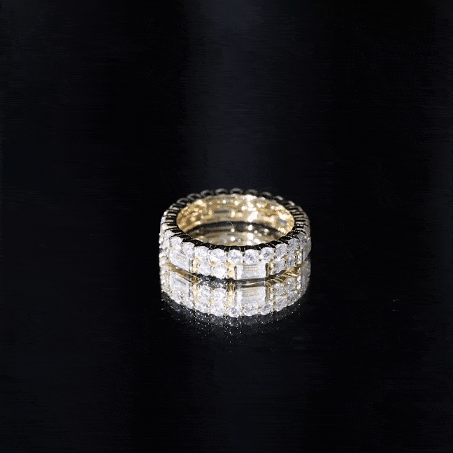Certified Moissanite Two Row Wedding Band Ring