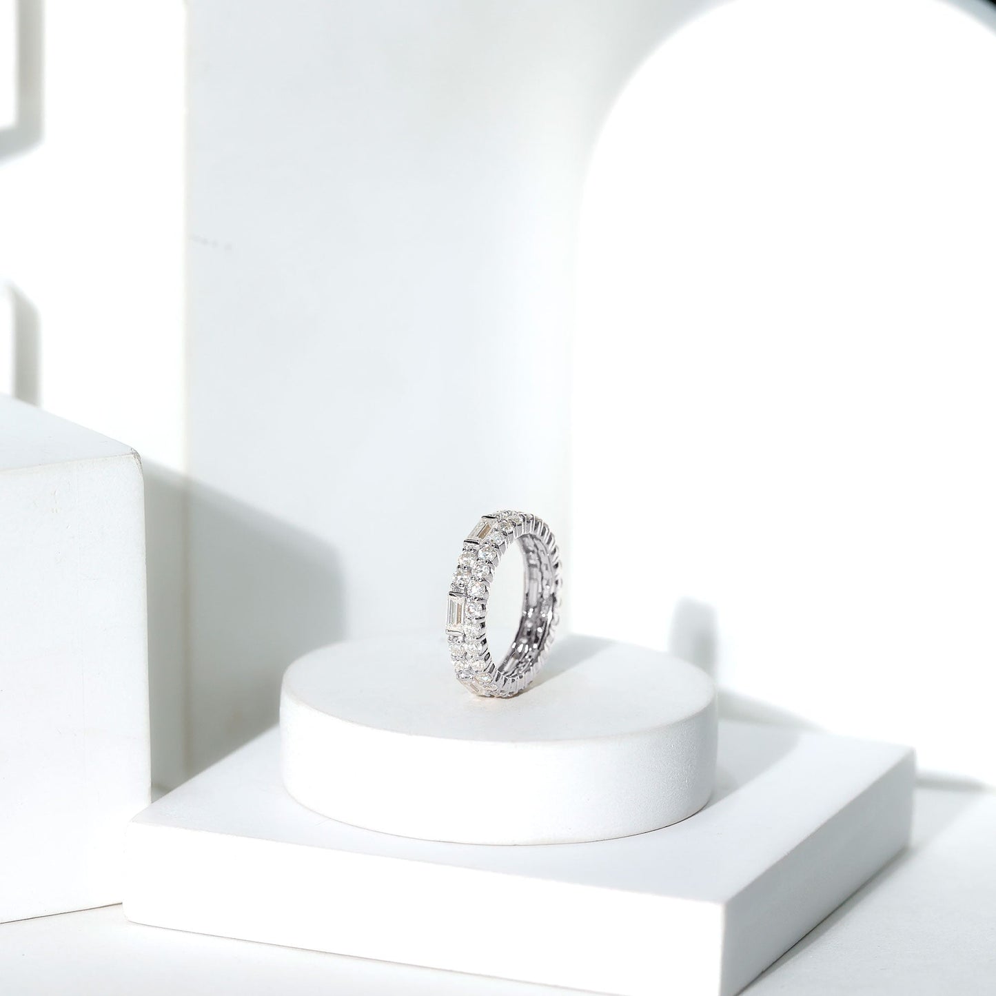 Certified Moissanite Two Row Wedding Band Ring