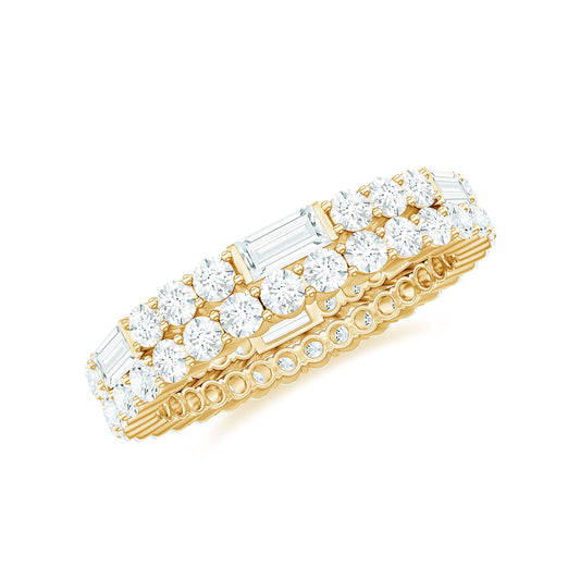 Certified Moissanite Two Row Wedding Band Ring