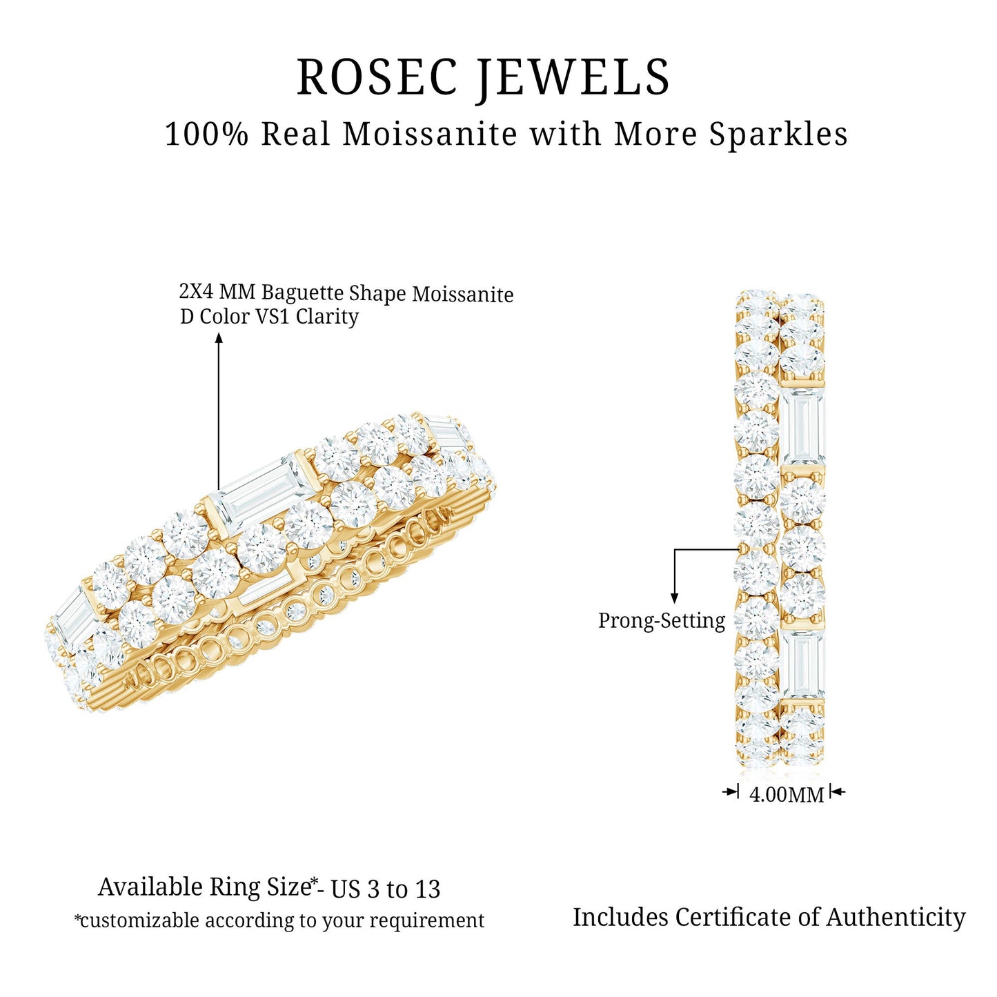 Certified Moissanite Two Row Wedding Band Ring