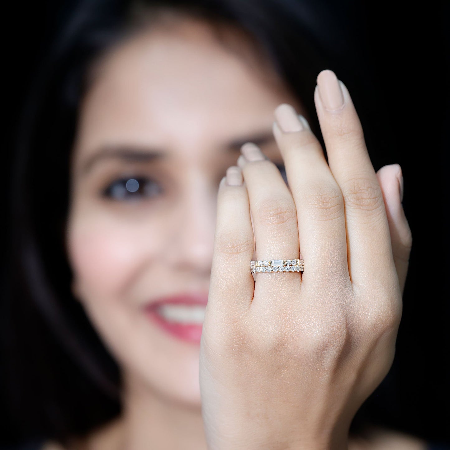 Certified Moissanite Two Row Wedding Band Ring