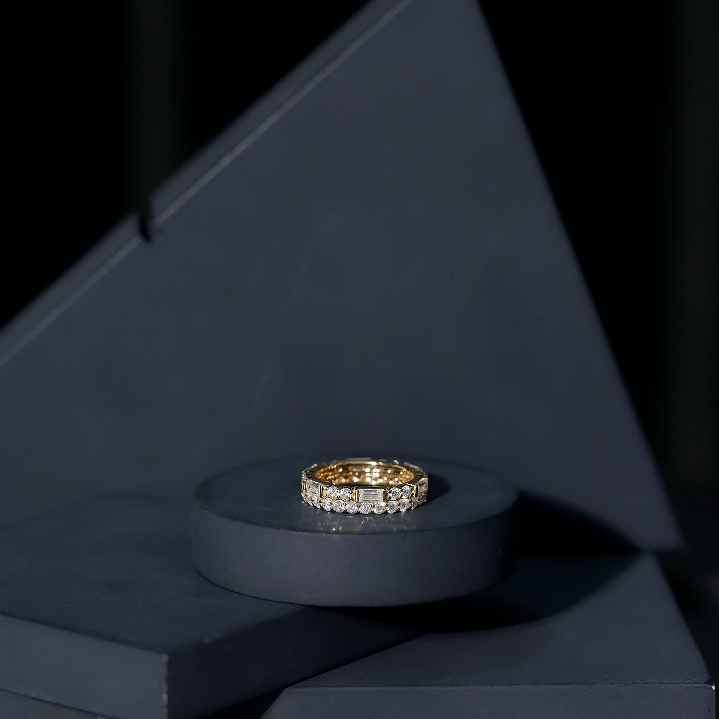 Certified Moissanite Two Row Wedding Band Ring