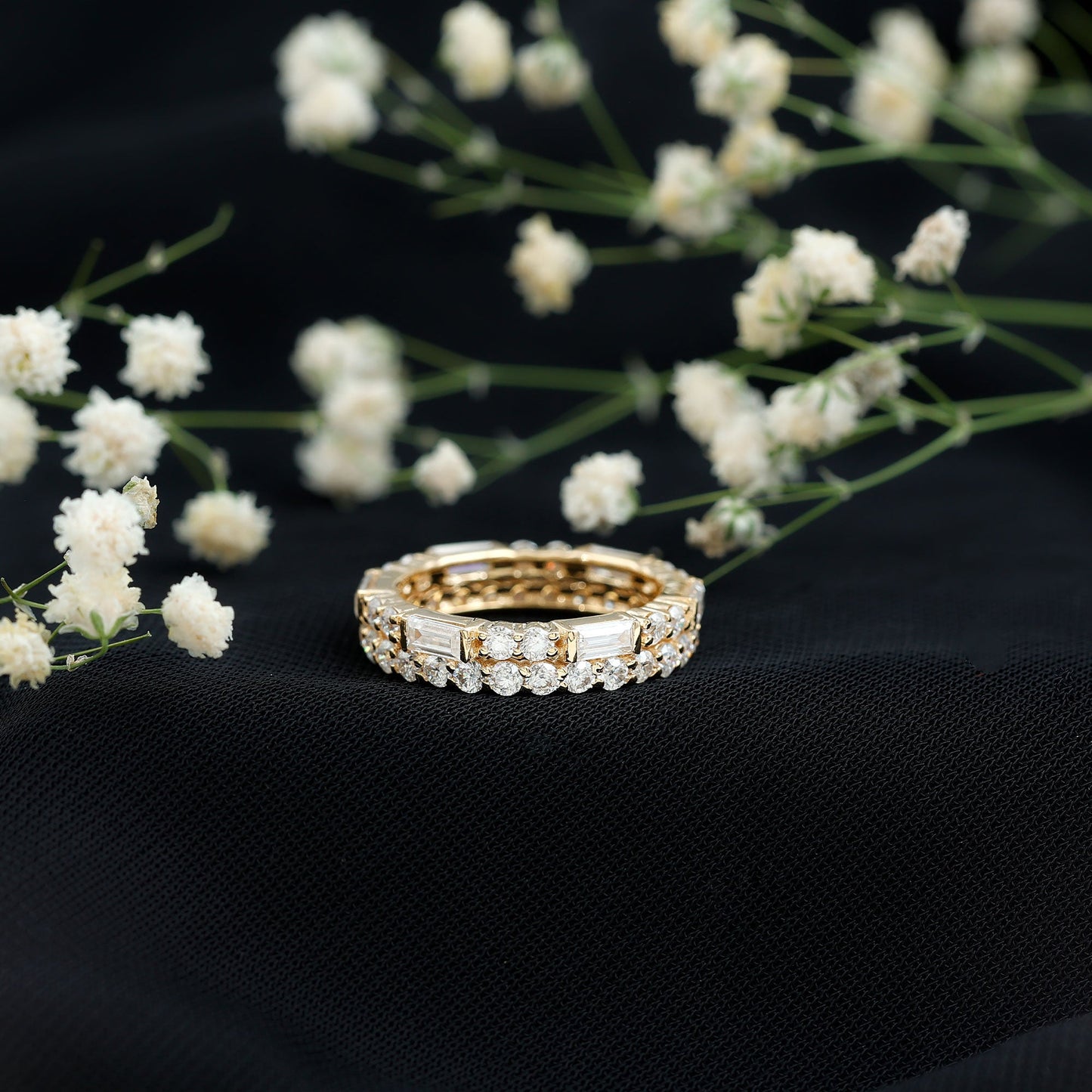 Certified Moissanite Two Row Wedding Band Ring