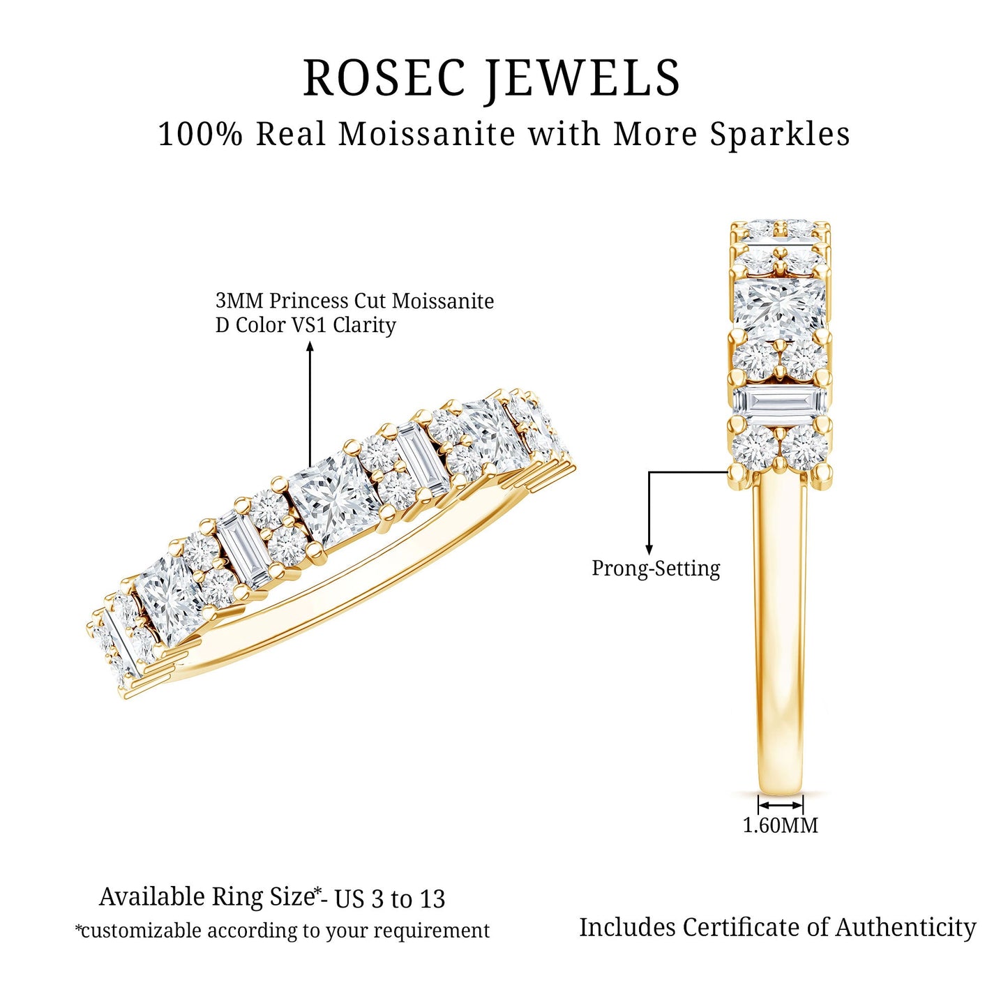 Certified Moissanite Half Eternity Wedding Band for Women