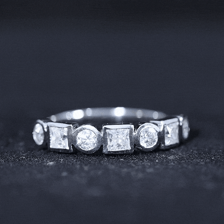 Alternate Bezel Set Moissanite Half Eternity Band Ring