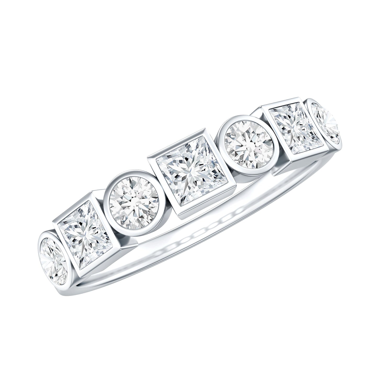 Alternate Bezel Set Moissanite Half Eternity Band Ring