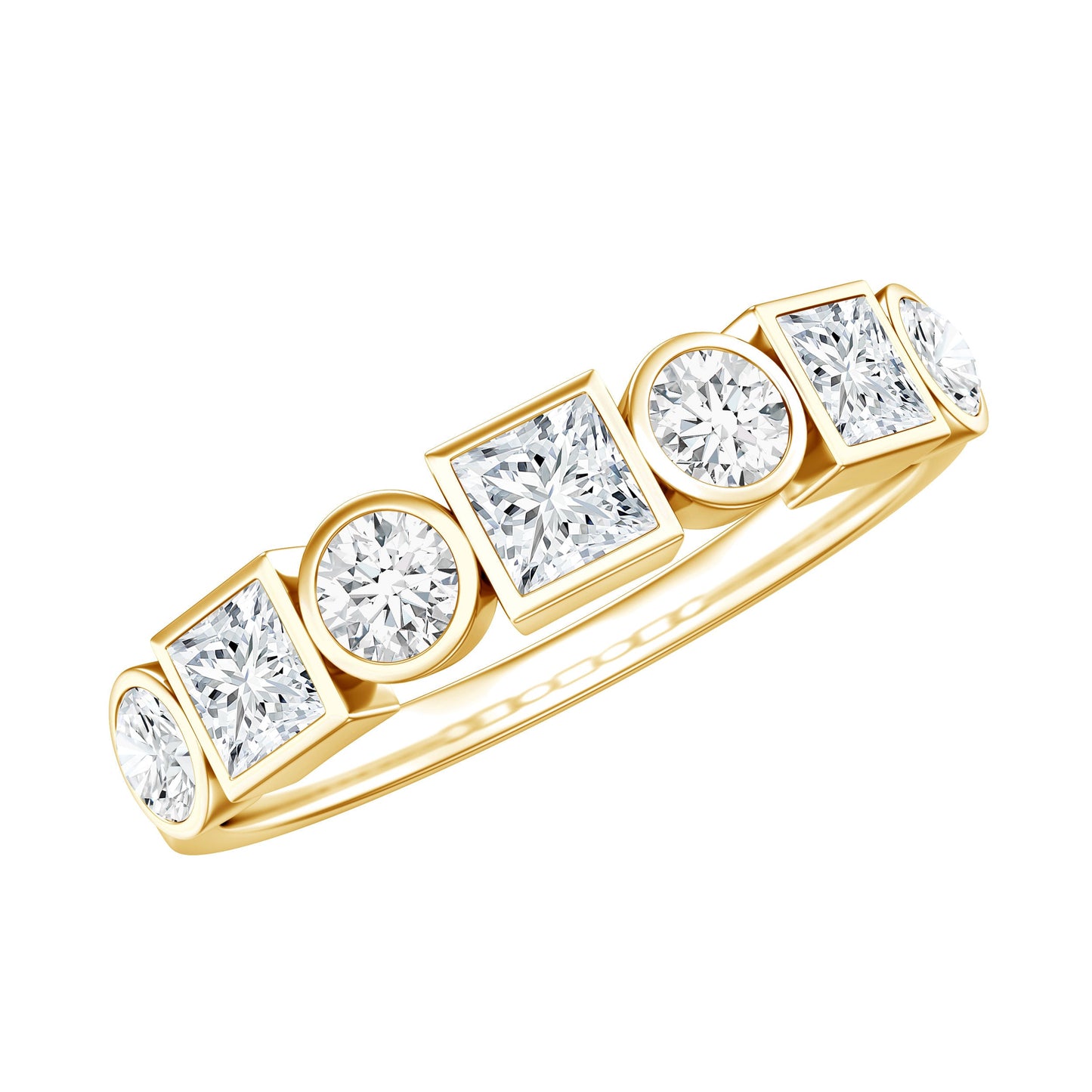 Alternate Bezel Set Moissanite Half Eternity Band Ring