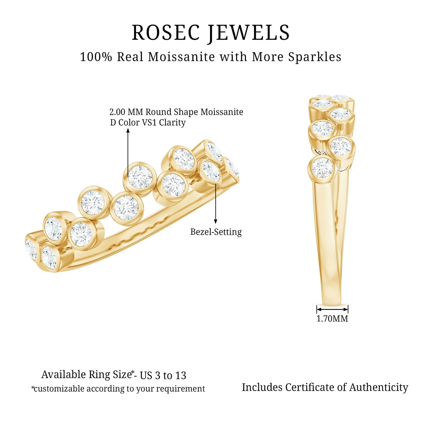 Bezel Set Moissanite Half Eternity Ring for Women