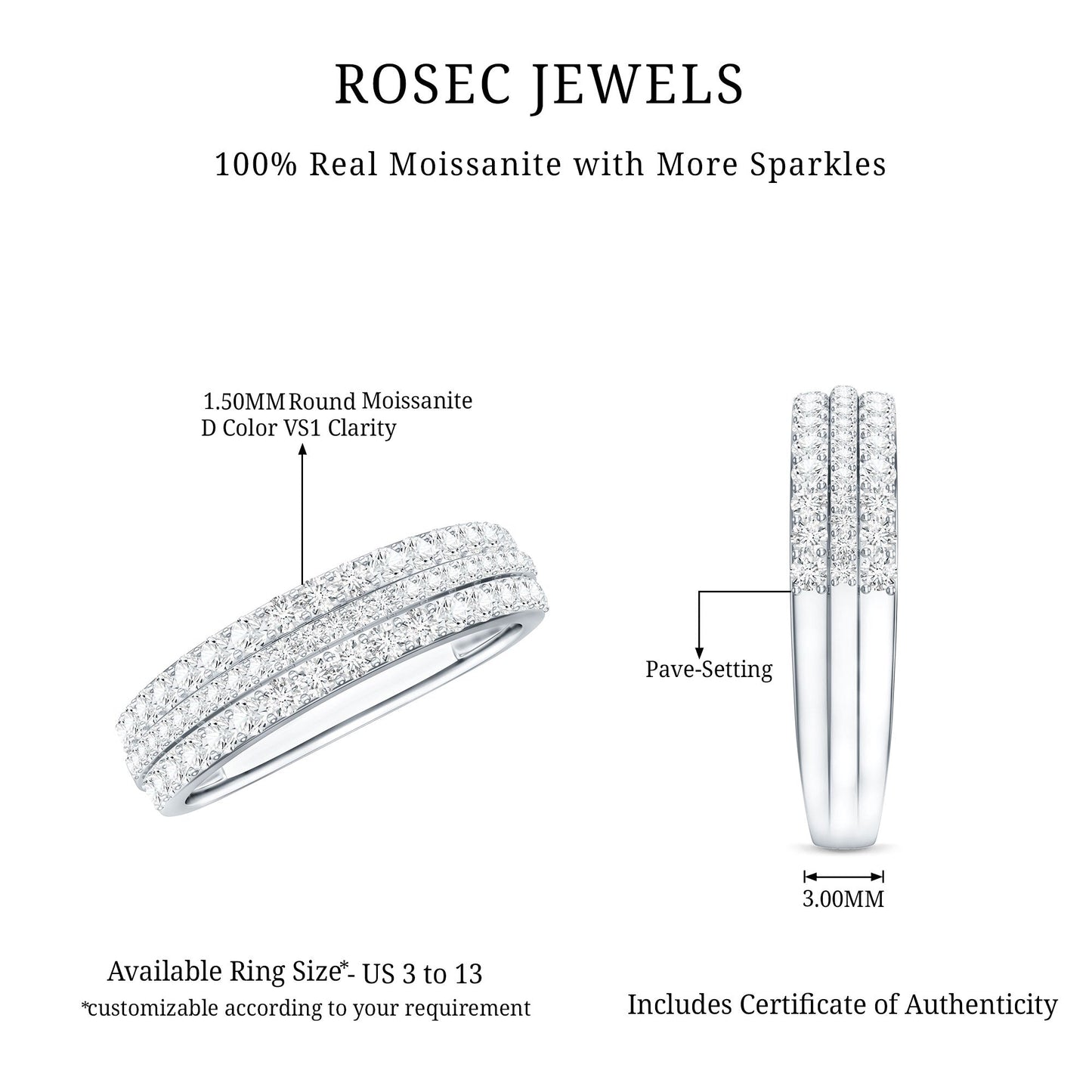 Round Cut Certified Moissanite Wedding Band