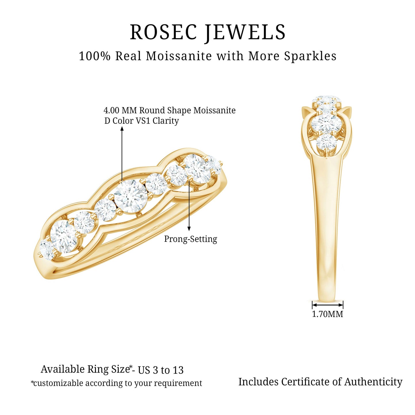Certified Moissanite Wedding Anniversary Ring for Women