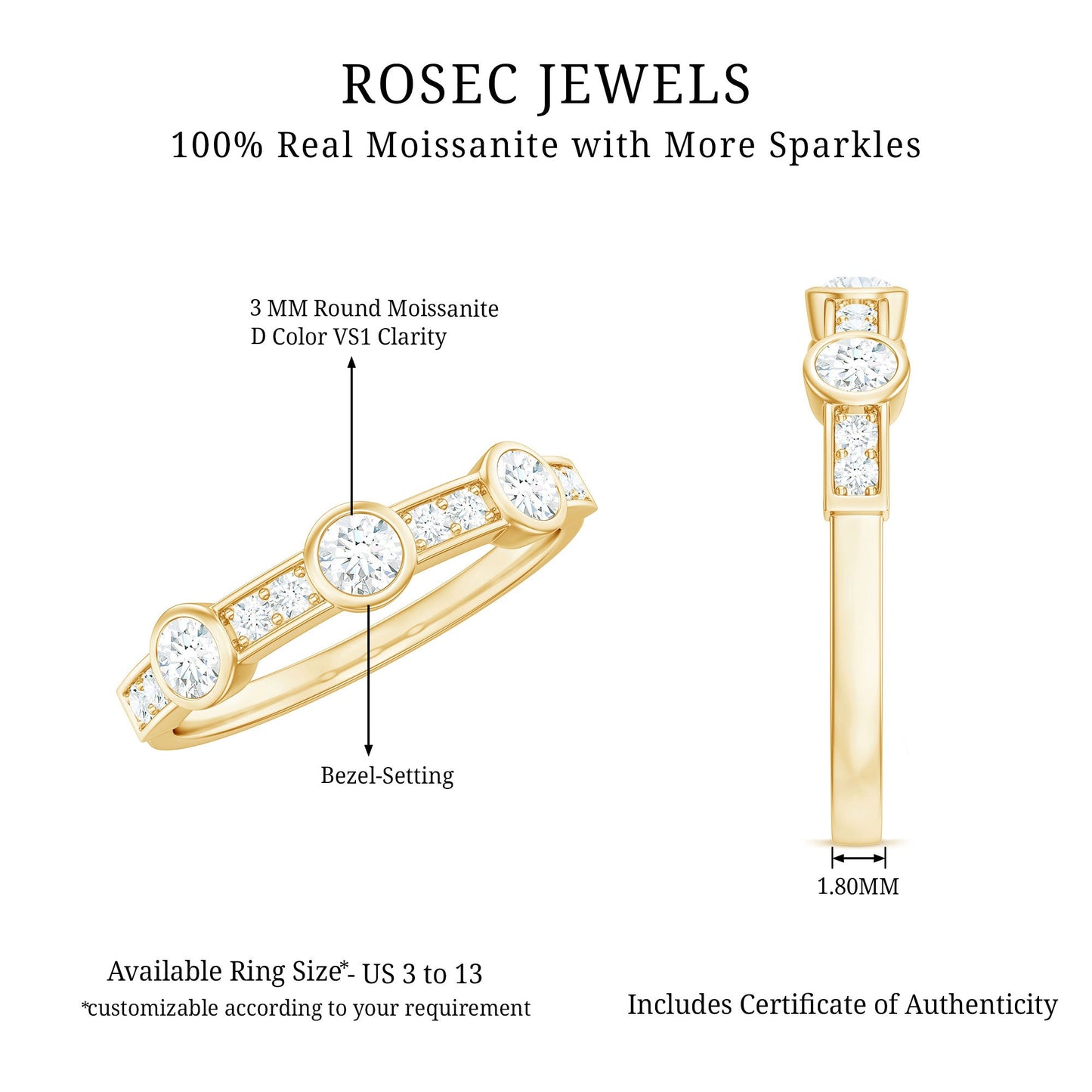 Certified Moissanite Semi Eternity Wedding Band Ring