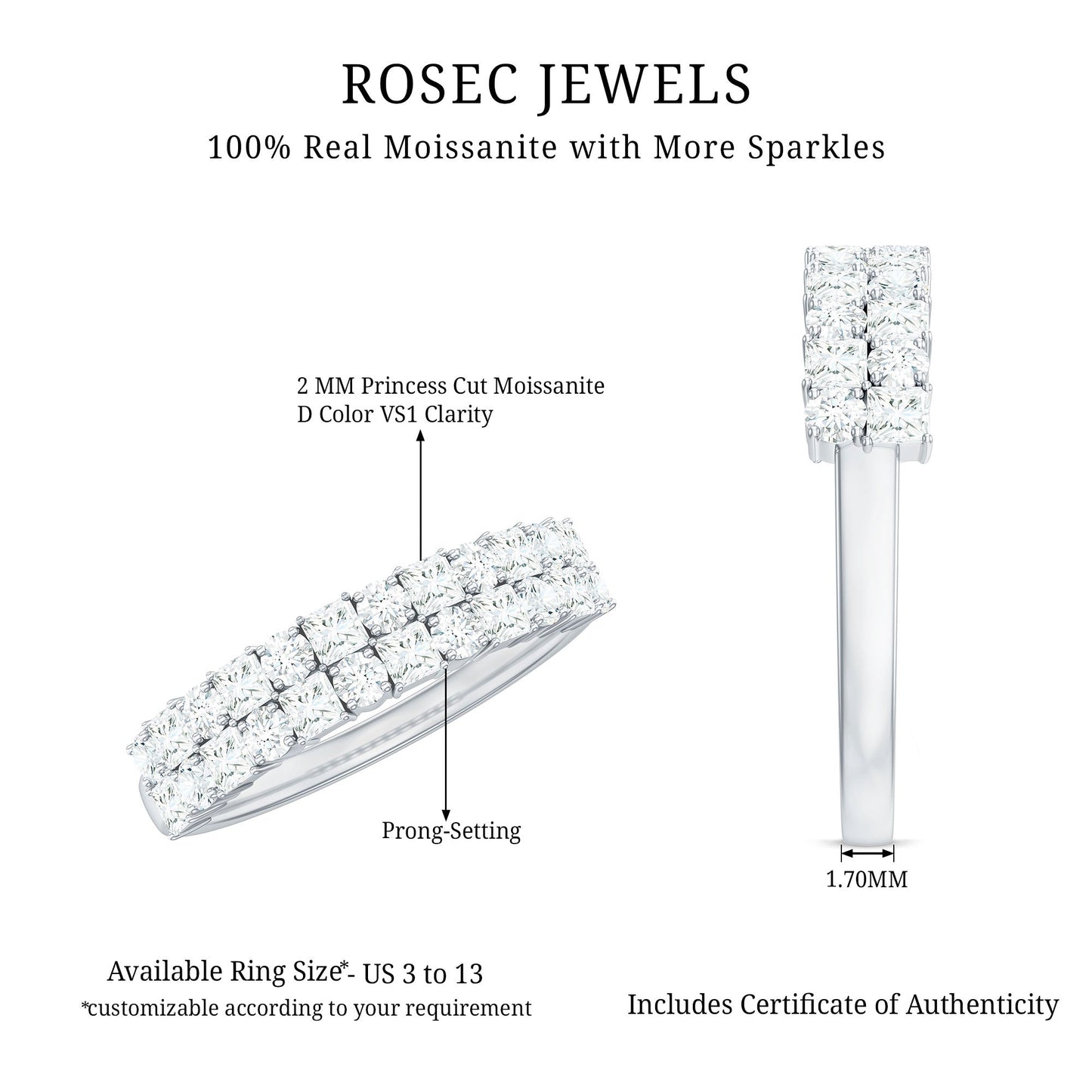 Double Row Moissanite Eternity Wedding Band