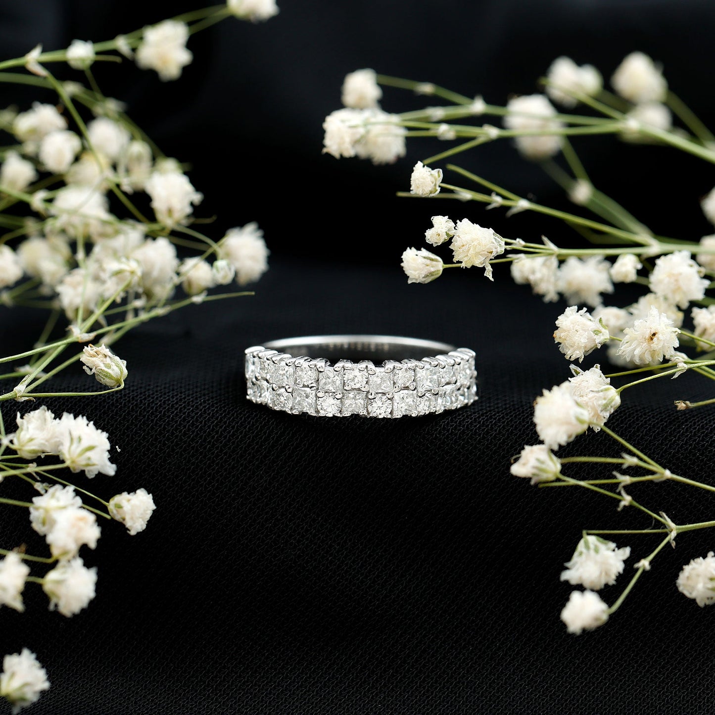 Double Row Moissanite Eternity Wedding Band