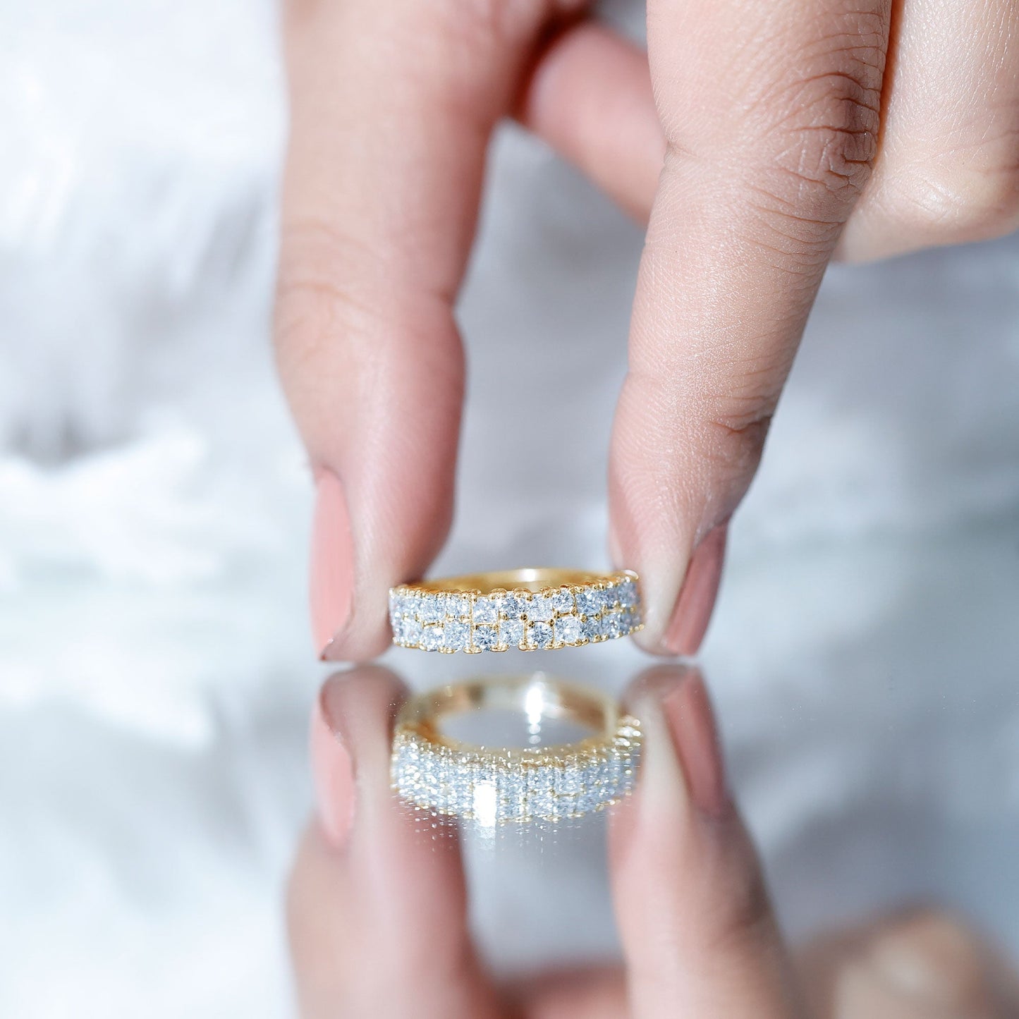 Double Row Moissanite Eternity Wedding Band