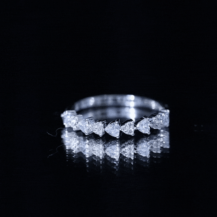 Heart Shaped Moissanite Half Eternity Band Ring