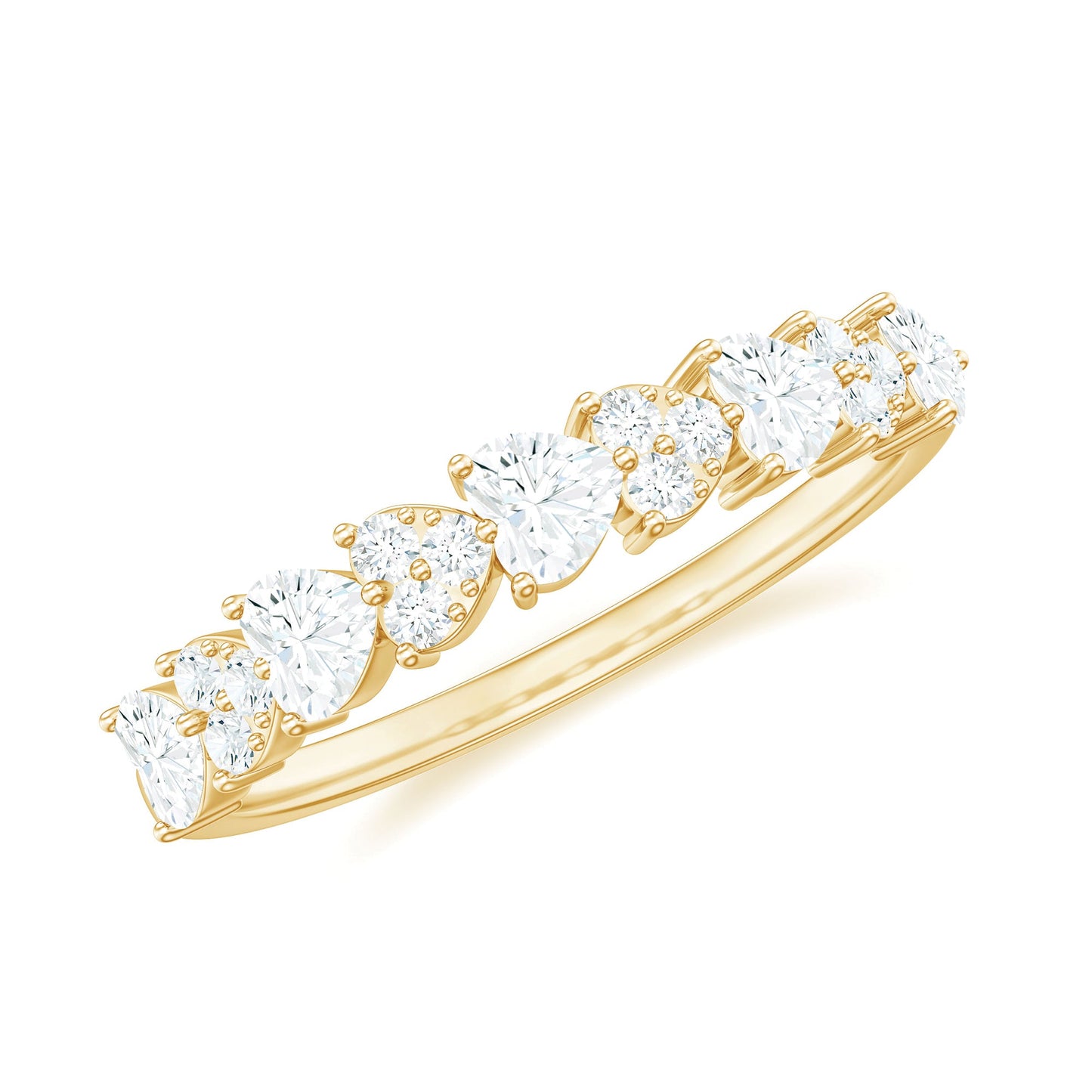 Heart Shaped Moissanite Half Eternity Band Ring
