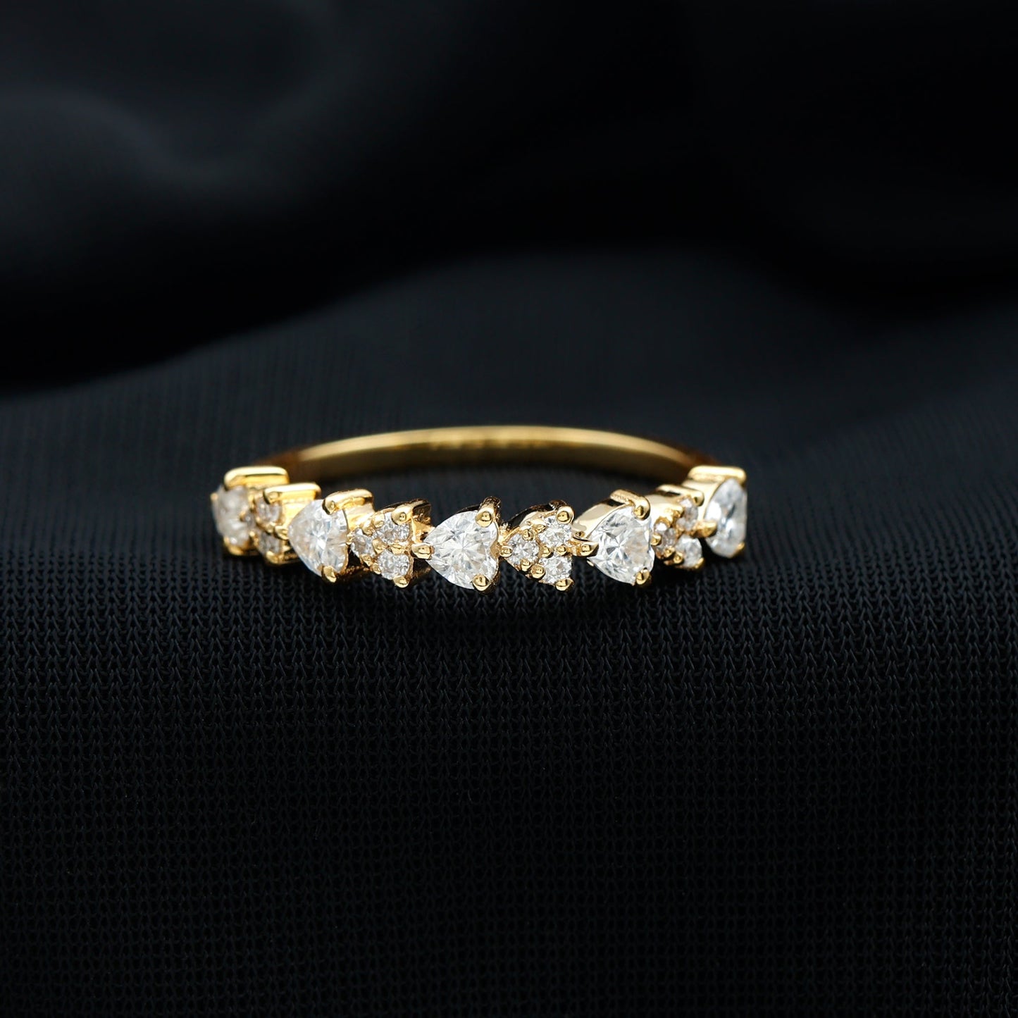 Heart Shaped Moissanite Half Eternity Band Ring