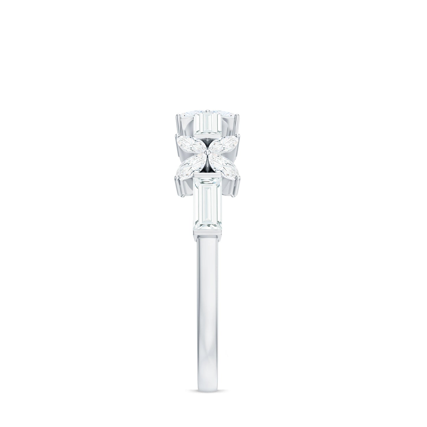Moissanite Flower Wedding Band Ring with Certificate