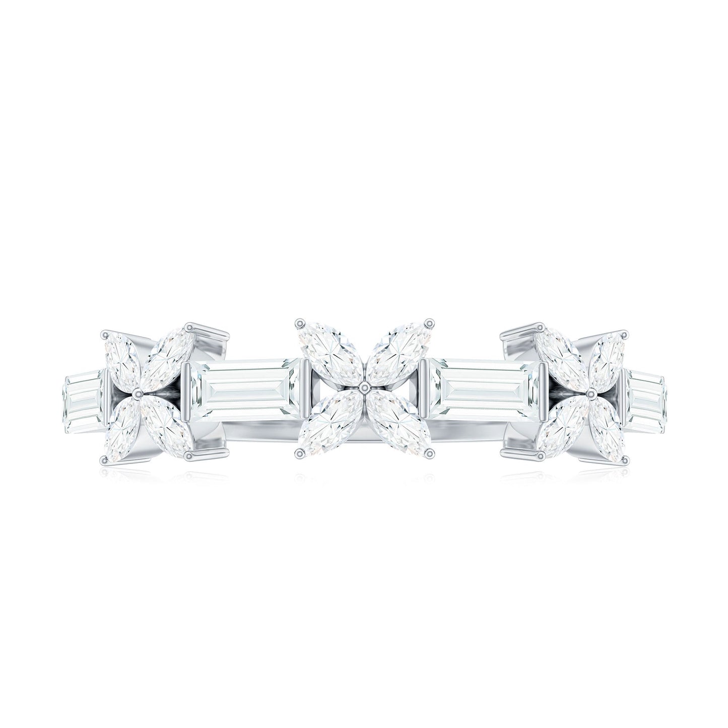 Moissanite Flower Wedding Band Ring with Certificate