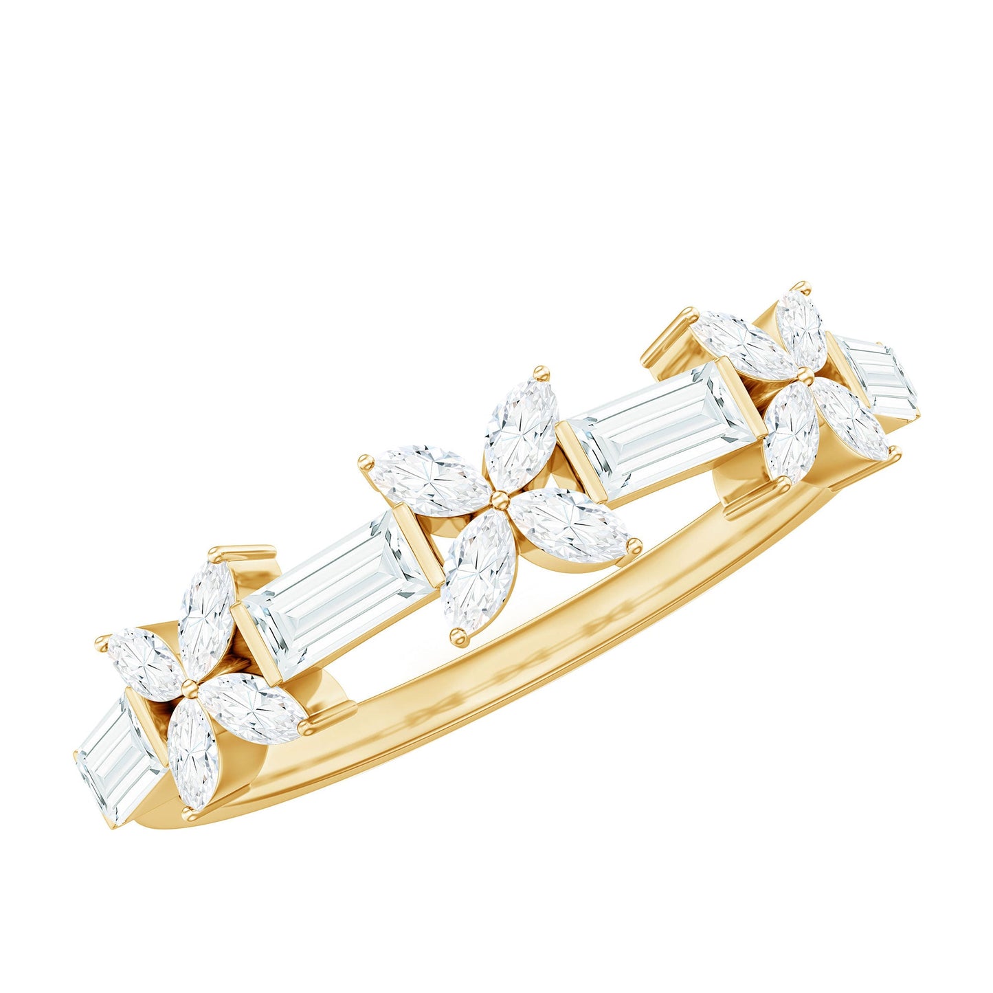 Moissanite Flower Wedding Band Ring with Certificate