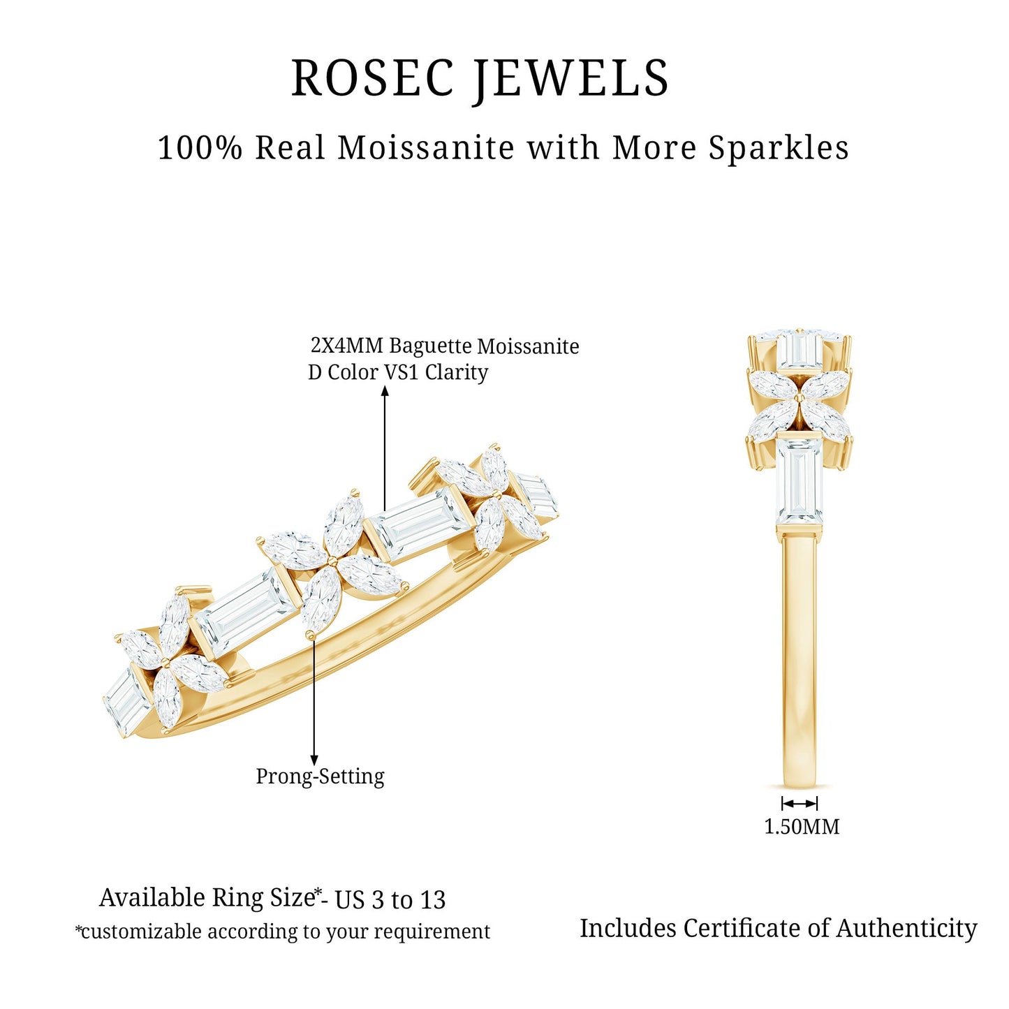 Moissanite Flower Wedding Band Ring with Certificate