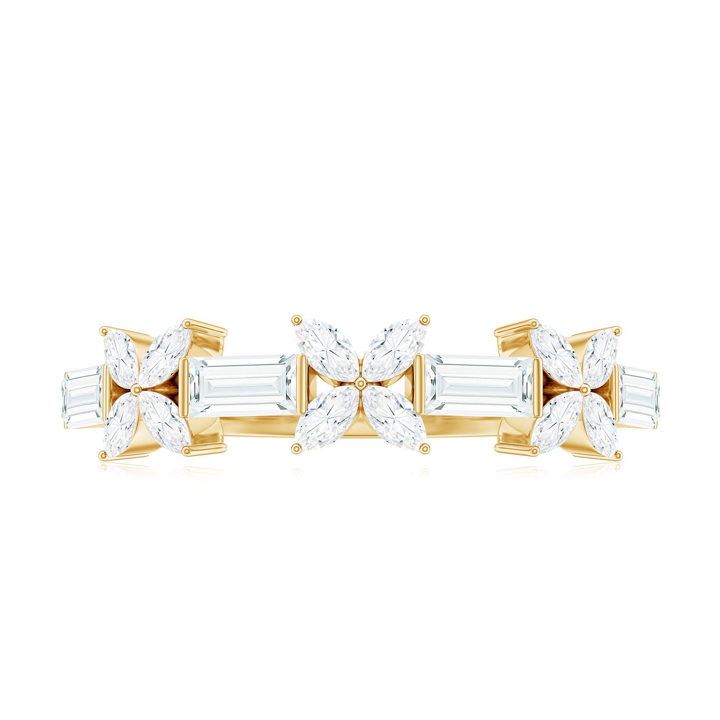 Moissanite Flower Wedding Band Ring with Certificate
